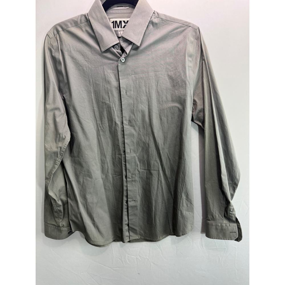 Express 1MX Fitted Dress Shirt Mens Small Gray Long Sleeve Button Down 14-14.5‎